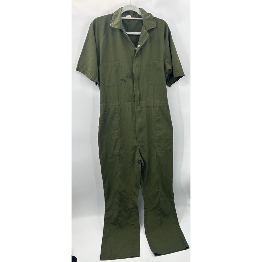 Parasuit Costume Coveralls Men 40 L Green Mechanics Utility Short Sleeve VTG USA